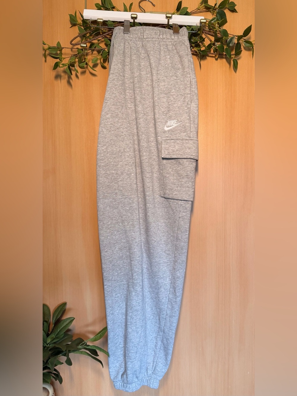 Nike Light Heather Gray Cargo Joggers with White Logo